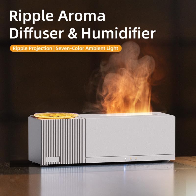 SENMUL Essential Oil Diffuser, Ripple Projection Vibe Flame Oil Diffuser - Aromatherapy Aroma Humidifier, Upgrade 7 Flame Colors Noiseless 150ml Remote - Perfect for Bedroom Home Office (Ripple Black) - Image 2